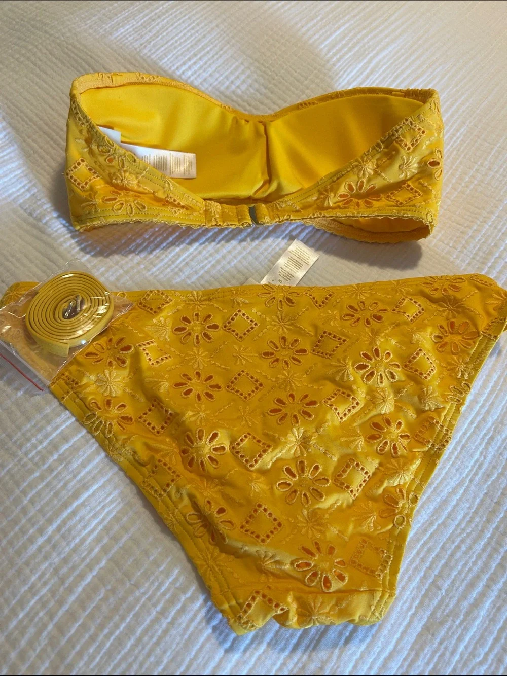 Kate Spade Yellow Embroidered Bandeau Bikini Set